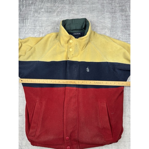Vtg NAUTICA Jacket Men's XL Blue Full Zip Fleece Sailing‎ Striped Reversible 90s - Picture 12 of 16